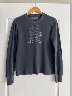 Vintage Guess - Long-Sleeve Graphic Light Thermal Crewneck Shirt - Charcoal